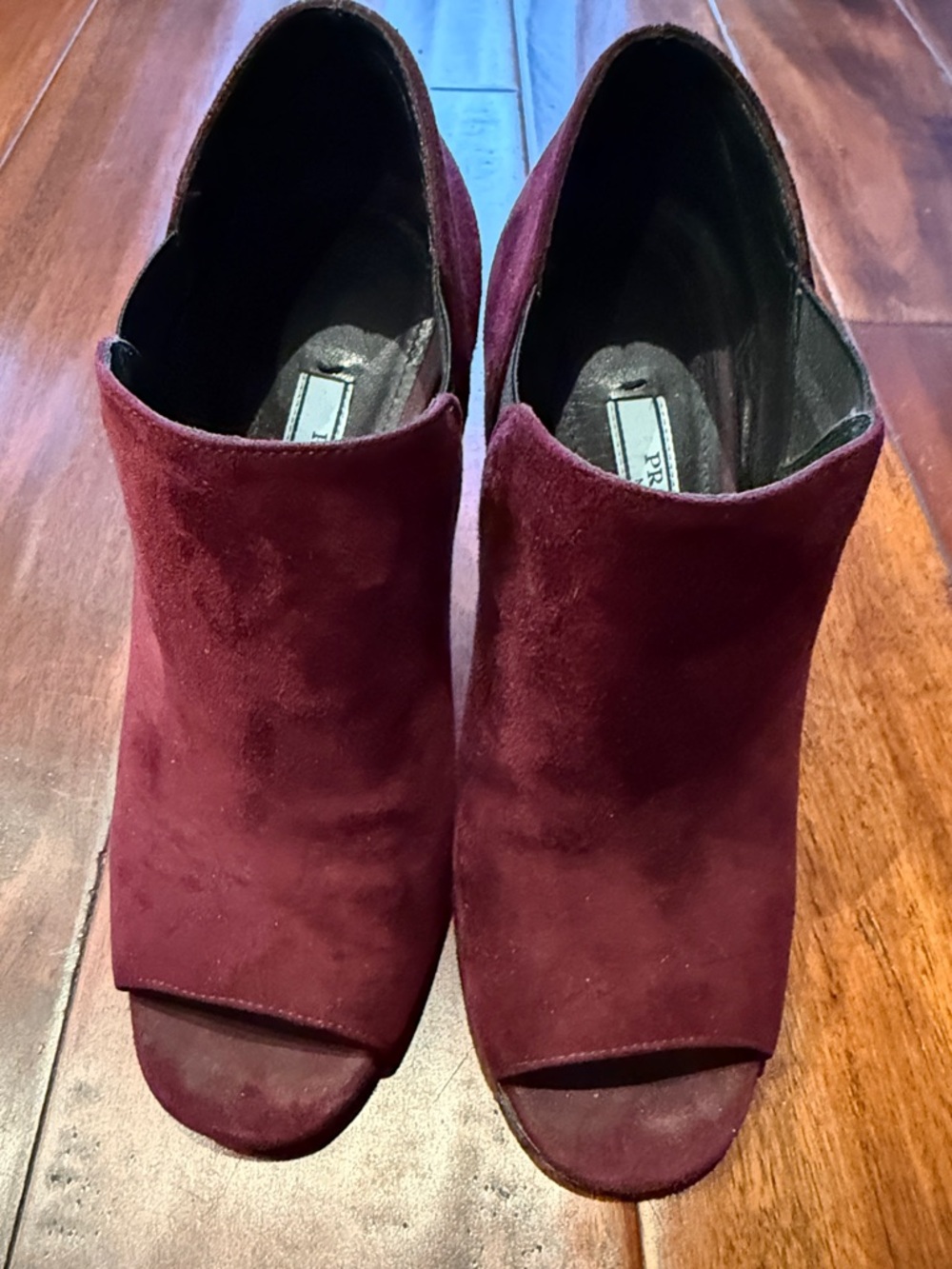 Prada Plum Suede Peep-Toe Stiletto Booties - Picture 3 of 5